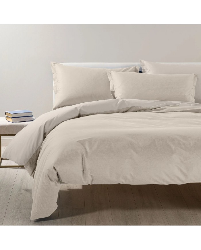 Completo copripiumino da una piazza e mezza Caleffi Bicolor - 100% Cotone - Made in Italy
