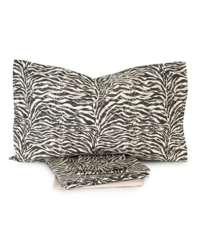 Completo lenzuola matrimoniale in percalle di cotone animalier Madeleine by Laura Biagiotti