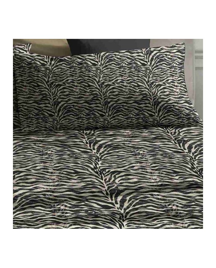 Completo lenzuola matrimoniale in percalle di cotone animalier Madeleine by Laura Biagiotti