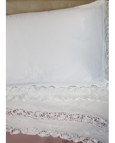 Parure Lenzuola matrimoniali in lino ricamate mod. Burano bianco