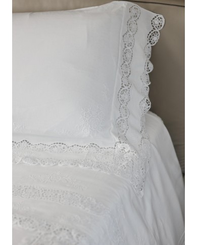 Parure Lenzuola matrimoniali in lino ricamate mod. Burano bianco