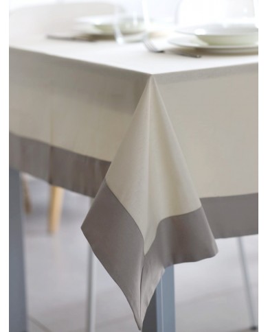 Tovaglia 18 posti 100% cotone panama con balze applicate a contrasto Jekie 160x360cm