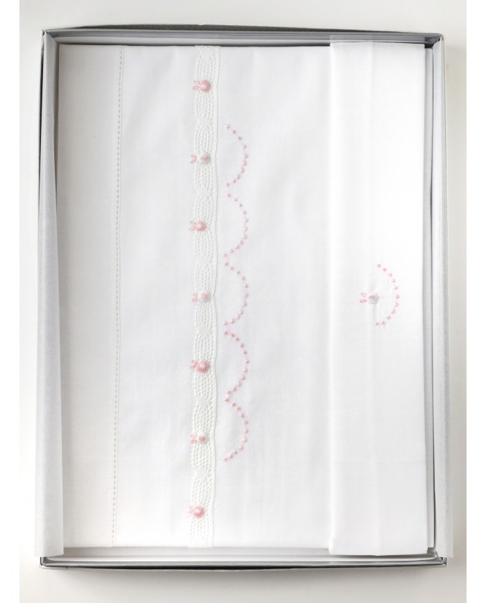 Completo lenzuola culla passeggino ricamato a mano Elite pour le Bebè 45346