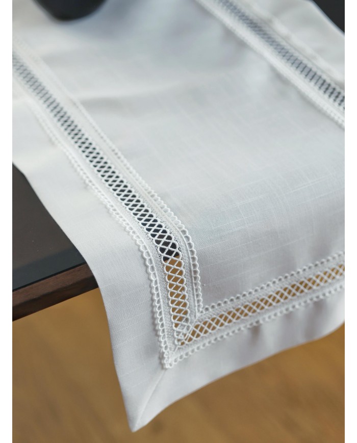 Runner misura maxi con pizzo applicato entre-deux 40x180cm art. 2336