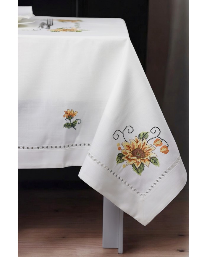 Servizio da tavola ricamato 12 posti tovaglia + tovaglioli art. 9502 Girasole