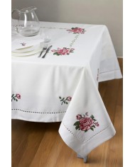 Servizio da tavola ricamato 12 posti tovaglia + tovaglioli art. 5373 Rose