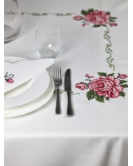 Servizio da tavola ricamato 12 posti tovaglia + tovaglioli art. 5373 Rose