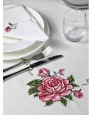 Servizio da tavola ricamato 12 posti tovaglia + tovaglioli art. 5373 Rose