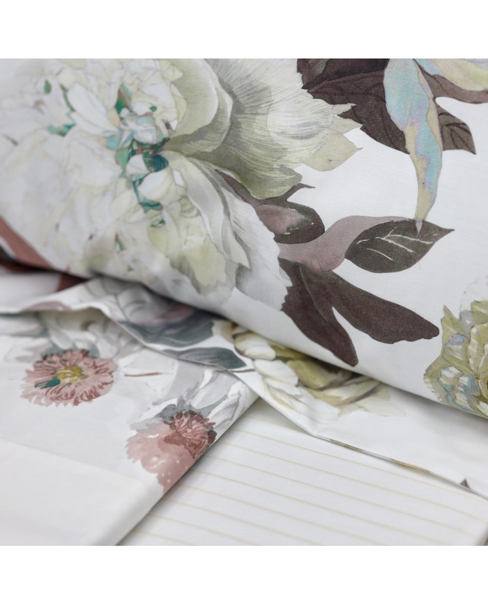 Completo Lenzuola matrimoniale in percalle di cotone Gabel Peony var. Vaniglia