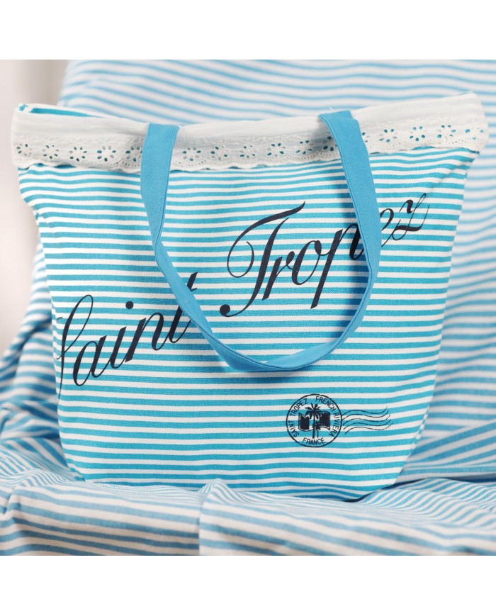 Borsa mare 100% cotone con pizzo sangallo art. Stylish Saint Tropez