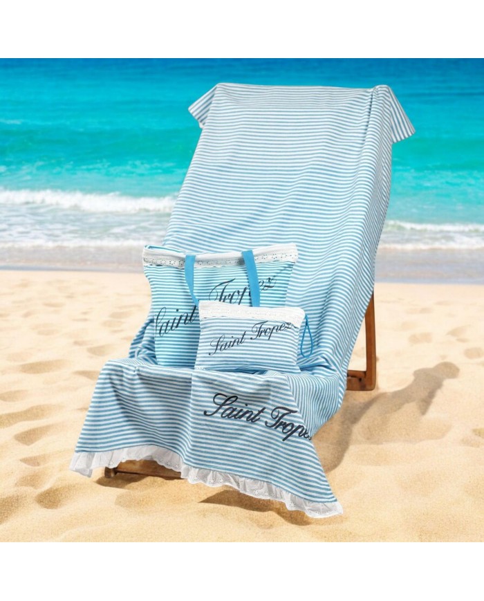 Borsa mare 100% cotone con pizzo sangallo art. Stylish Saint Tropez