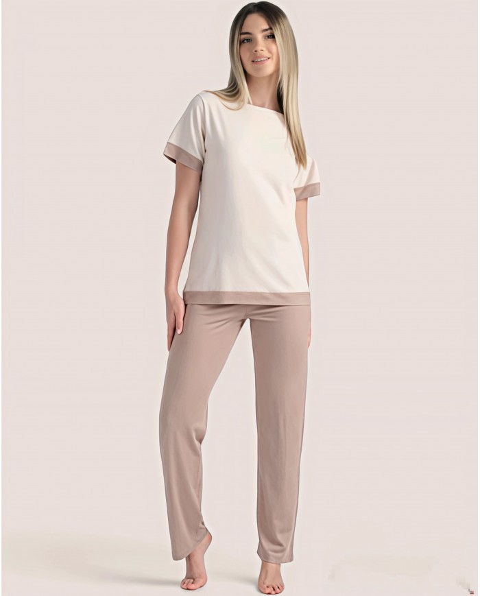 Pigiama Donna mezza manica bordo a contrasto Pepenero P9087 - MADE IN ITALY