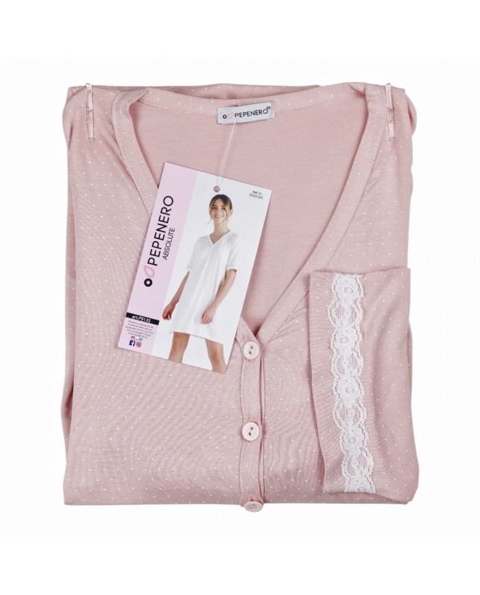 Camicia da notte estiva pois con pizzo Pepenero P9135 - MADE IN ITALY