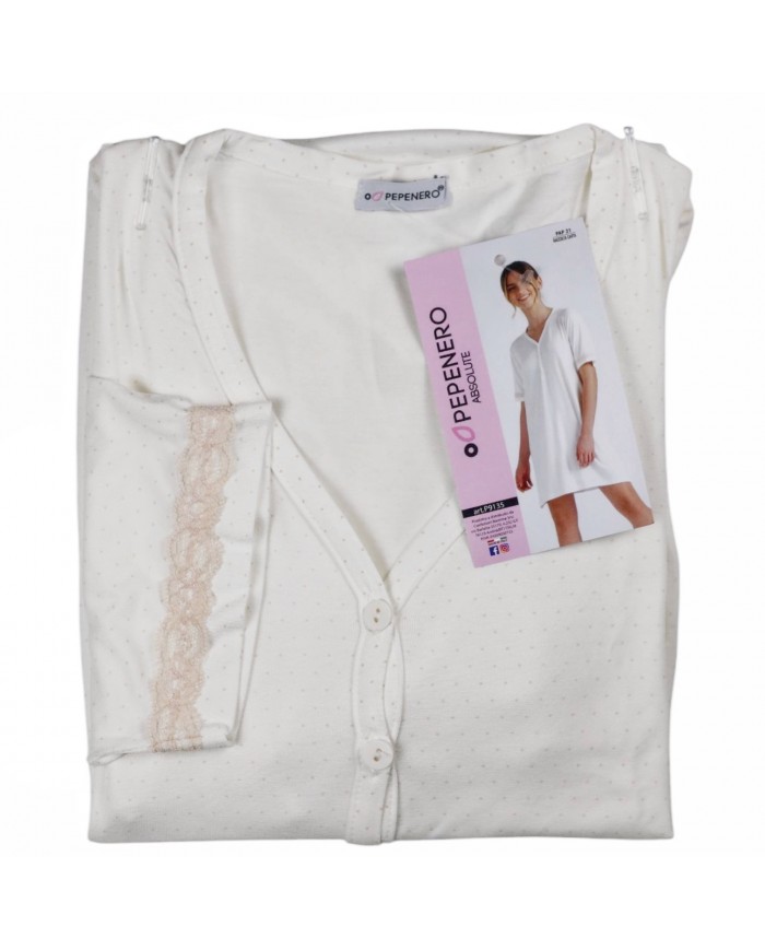 Camicia da notte estiva pois con pizzo Pepenero P9135 - MADE IN ITALY