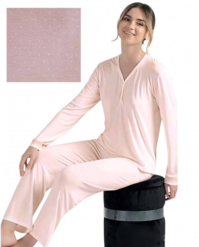 Pigiama estivo manica lunga pois con pizzo Pepenero P9136 - MADE IN ITALY