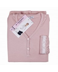 Pigiama estivo manica lunga pois con pizzo Pepenero P9136 - MADE IN ITALY