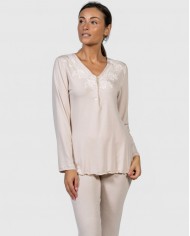 Pigiama donna estivo manica lunga con pizzo Toscana Lingerie art. GAIA