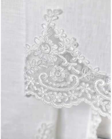 Asciugamano viso + ospite in puro lino e pizzo rebrodè Narciso di Sophie Chiarelle
