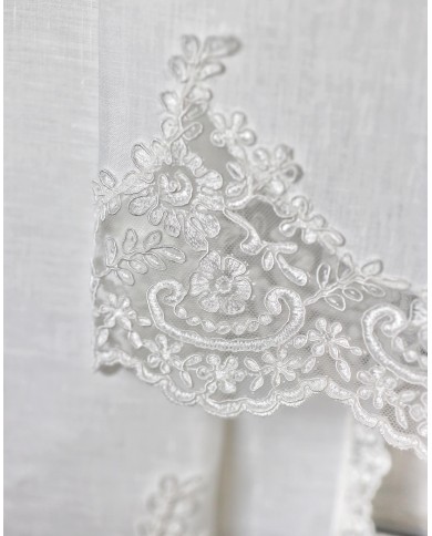 Asciugamano viso + ospite in puro lino e pizzo rebrodè Narciso di Sophie Chiarelle
