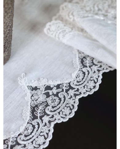Set 3 centri in puro lino e pizzo rebrodè Sophie Chiarelle Narciso