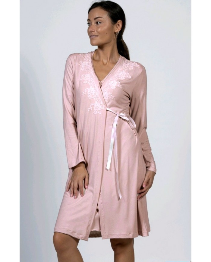 Vestaglia sciallata con pizzo applicato Toscana Lingerie art. Gaia