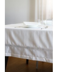 Servizio da tavola 24 posti bianco ricamato con orlo a giorno 180x450 art 2018