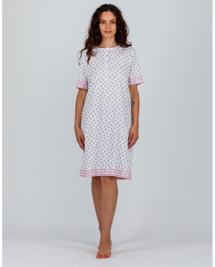 Camicia da notte mezza manica 100% cotone Semplice Vanità by Fida Lingerie art. 2529