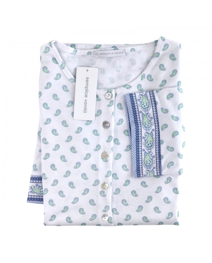 Camicia da notte mezza manica 100% cotone Semplice Vanità by Fida Lingerie art. 2529