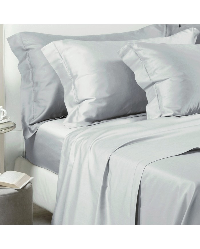 Completo lenzuola matrimoniali in raso di cotone con orlo a giorno Cavalieri - Ginevra