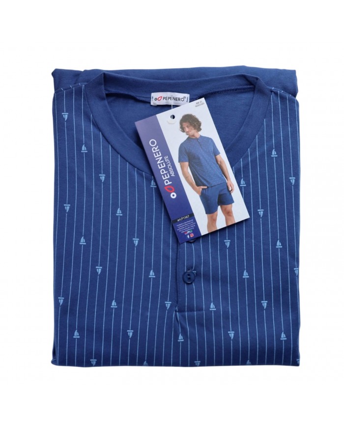 Pigiama uomo manica corta pantalone corto 100% Cotone Pepenero P1567