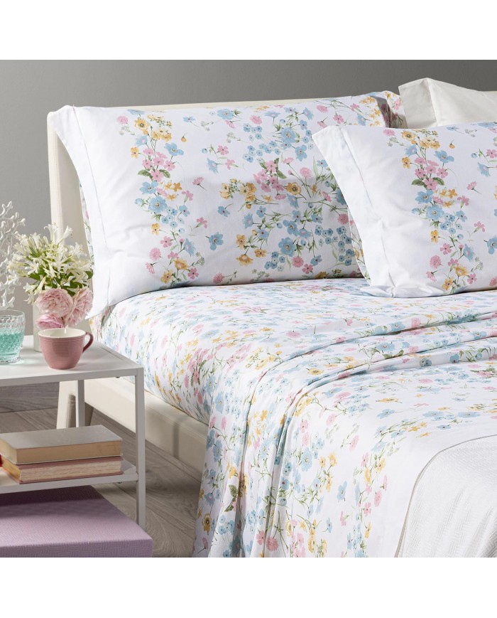 Completo lenzuola matrimoniale 100% cotone Caleffi Provenza Azzurro