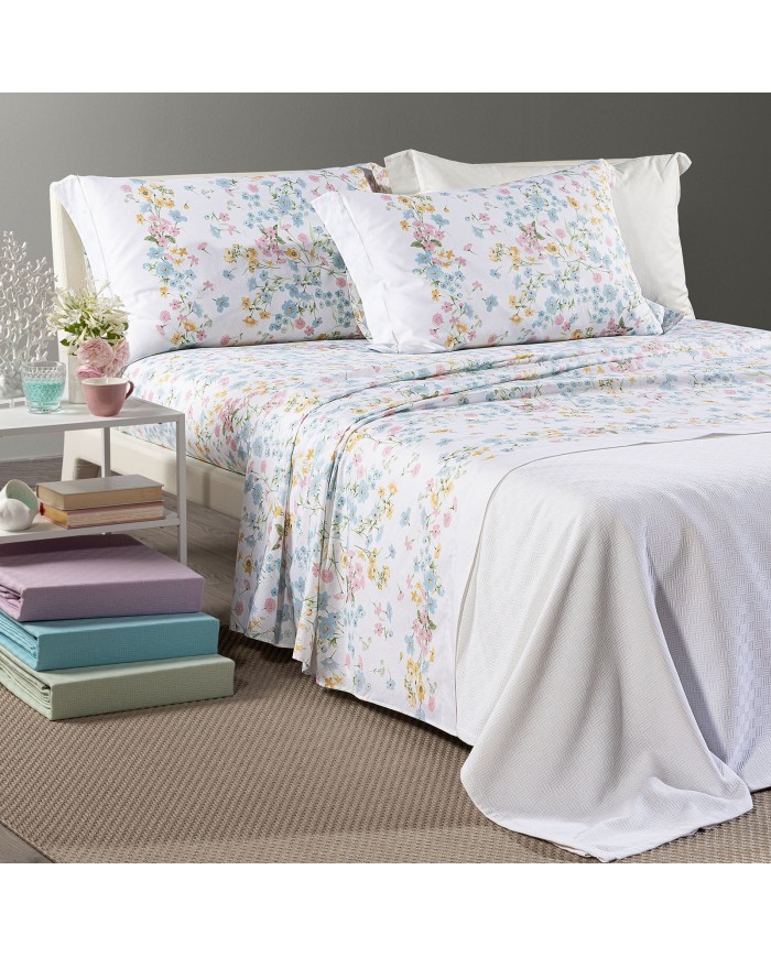 Completo lenzuola matrimoniale 100% cotone Caleffi Provenza Azzurro