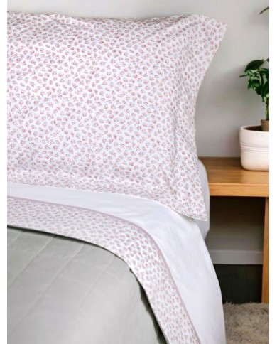 Completo lenzuola matrimoniale in percalle di cotone Roselline - Creazioni Artigianali Firenze