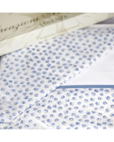 Completo lenzuola matrimoniale in percalle di cotone Roselline - Creazioni Artigianali Firenze