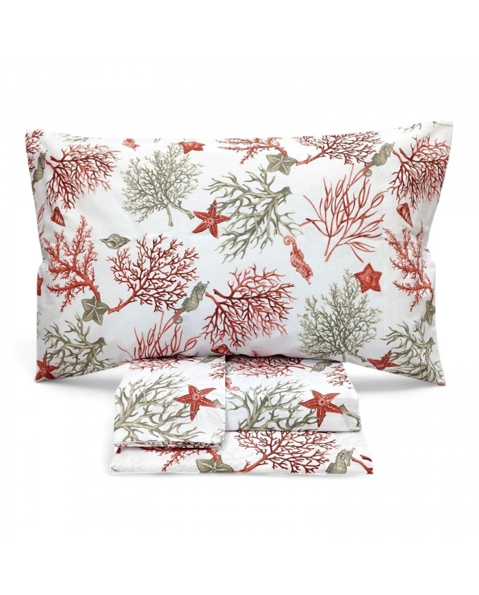Completo lenzuola letto singolo 100% cotone Ambrosiana Coral Bay