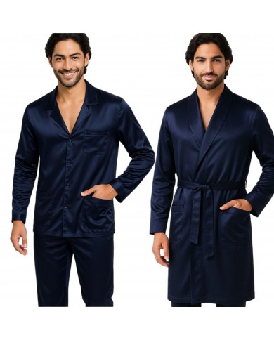 Coordinato uomo vestaglia e pigiama in raso art Cristian Made in Italy