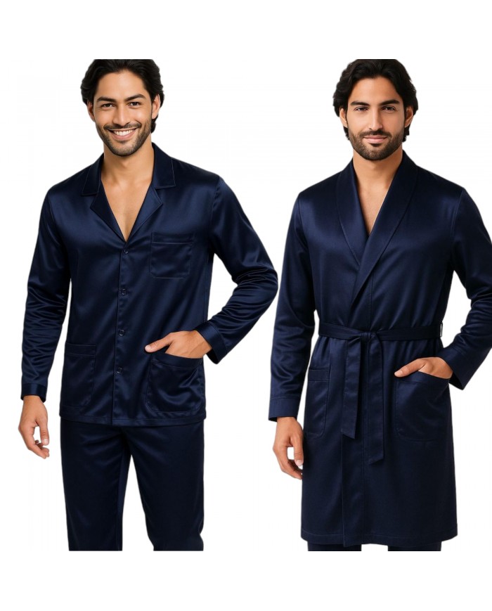Coordinato uomo vestaglia e pigiama in raso art Cristian Made in Italy