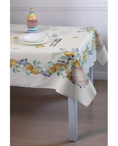 Tovaglia antimacchia effetto lino a fantasia Mecedes disponibile 6 posti e 12 posti dis. 3