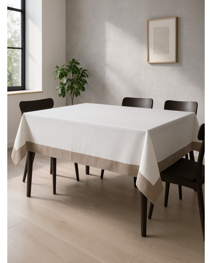 Tovaglia 100% cotone panama con balze applicate a contrasto Jekie 150x240cm