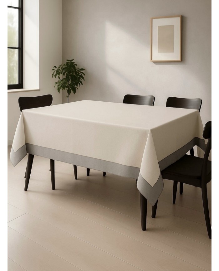 Tovaglia 12 posti 100% cotone panama con balze applicate a contrasto Jekie 160x270cm