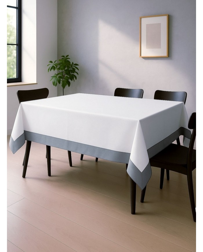 Tovaglia 12 posti 100% cotone panama con balze applicate a contrasto Jekie 160x270cm