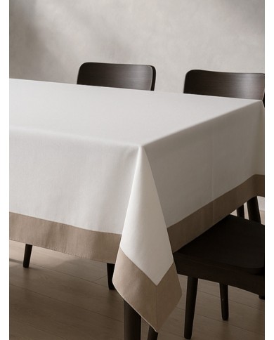 Tovaglia 12 posti 100% cotone panama con balze applicate a contrasto Jekie 160x270cm
