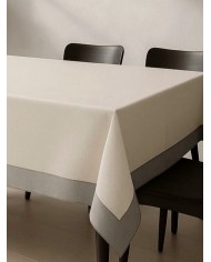 Tovaglia 12 posti 100% cotone panama con balze applicate a contrasto Jekie 160x270cm