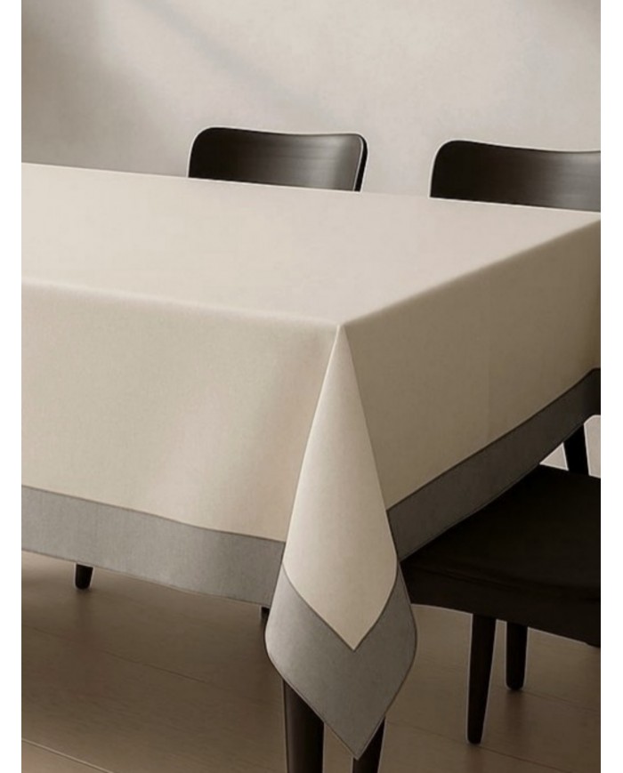 Tovaglia 18 posti 100% cotone panama con balze applicate a contrasto Jekie 160x360cm