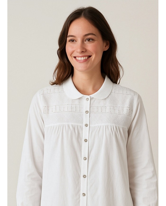 Camicia da notte in batista di puro cotone Vilfran 52391ML