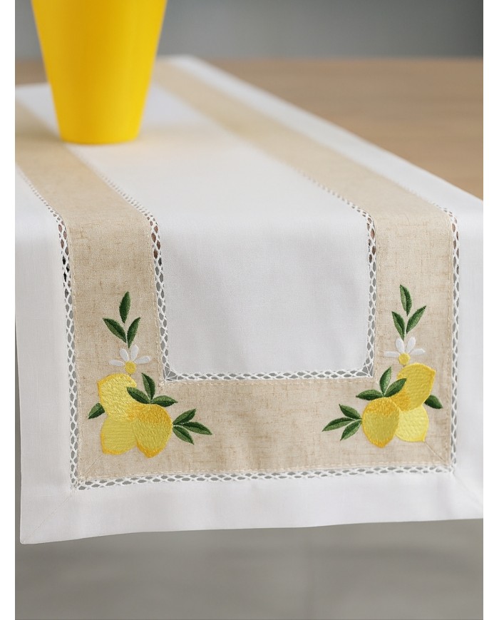 Runner con ricamo limoni misura maxi 40x180cm art. Desiree
