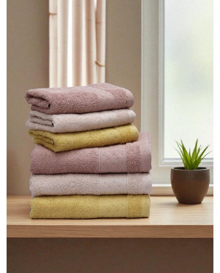 Set 3+3 asciugamani viso + ospite spugna 100% cotone Rebecca Home - Treccia