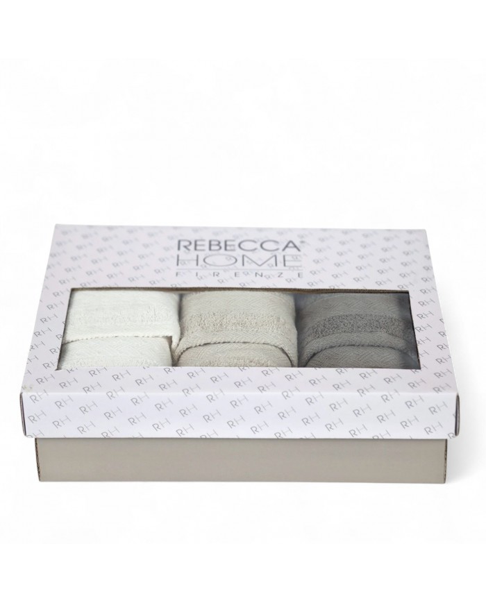 Set 3+3 asciugamani viso + ospite spugna 100% cotone Rebecca Home - Treccia