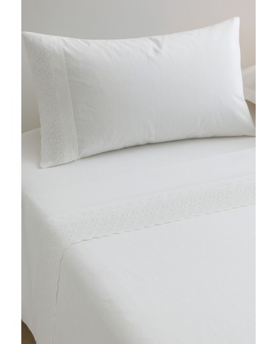 Completo lenzuola matrimoniale puro cotone con pizzo Sangallo - Dafne di Carezze