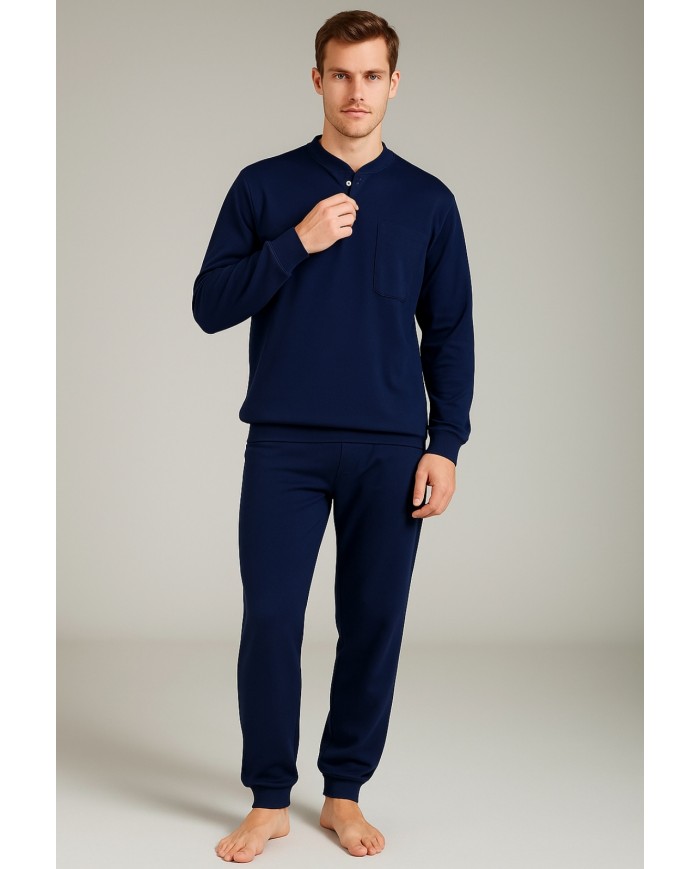 Pigiama uomo 100% caldo cotone blu Forze Armate - Made in Italy